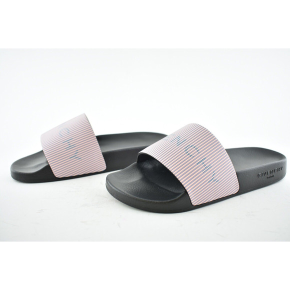 Givenchy Paris Black Pink Metallic Logo Slide On Pool Sandal Flip Flop Flat 36 - Picture 9 of 10